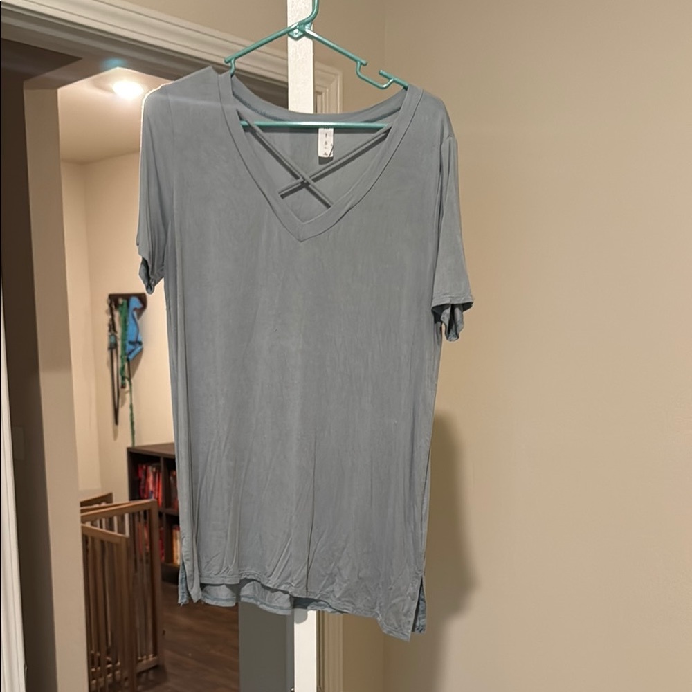 Gray V-Neck Women's Top